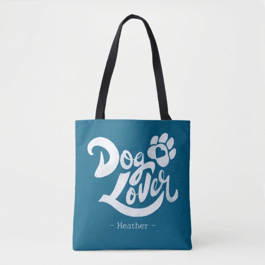Tote Bag Personalized Dog Lover Hand-Lettered Ocean Blue (Devant)