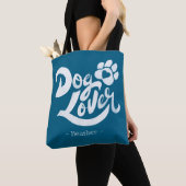 Tote Bag Personalized Dog Lover Hand-Lettered Ocean Blue (De près)