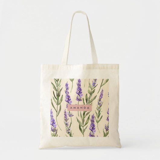 Tote Bag Personalized Elegant Watercolor Lavender (Devant)