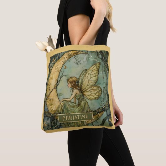 Tote Bag Personalized Enchanted Fairy And Crescent Moon (De près)
