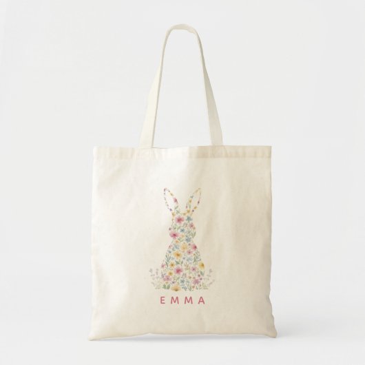 Tote Bag Personalized Floral Easter Bunny Custom (Devant)
