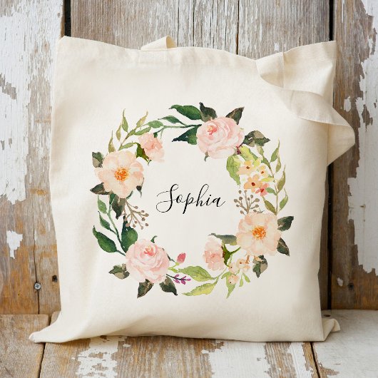Tote Bag Personalized Floral Wreath Braidsmaid,Welcome2