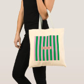 Tote Bag Personalized Fresh Green and Pink Striped Retro (Devant (produit))