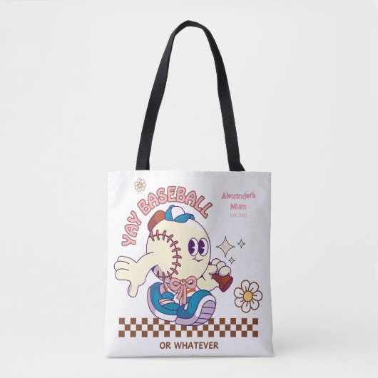 Tote Bag Personalized Funny Baseball Mum Retro Flower (Devant)
