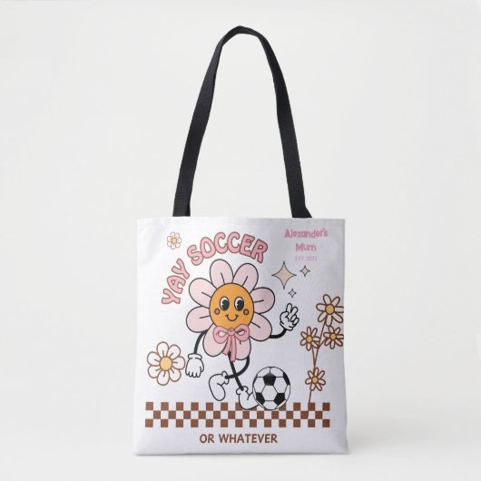 Tote Bag Personalized Funny Soccer Mum Retro Flower  (Devant)