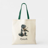 Tote Bag Personalized Funny T-Rex Dinosaur Playing Violin (Dos)