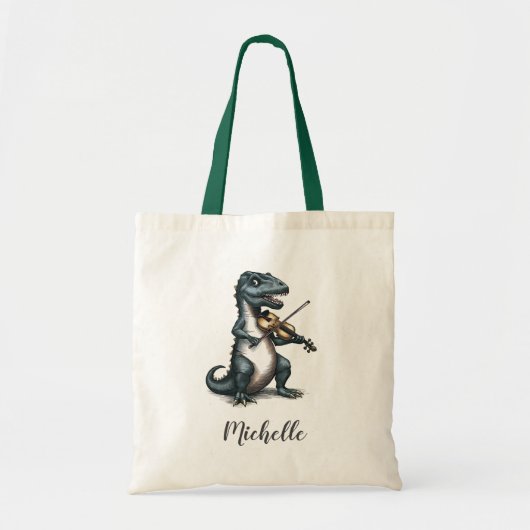 Tote Bag Personalized Funny T-Rex Dinosaur Playing Violin (Devant)