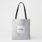 Tote Bag Personalized Girl Cute Bow Name Blue Pink (Devant)