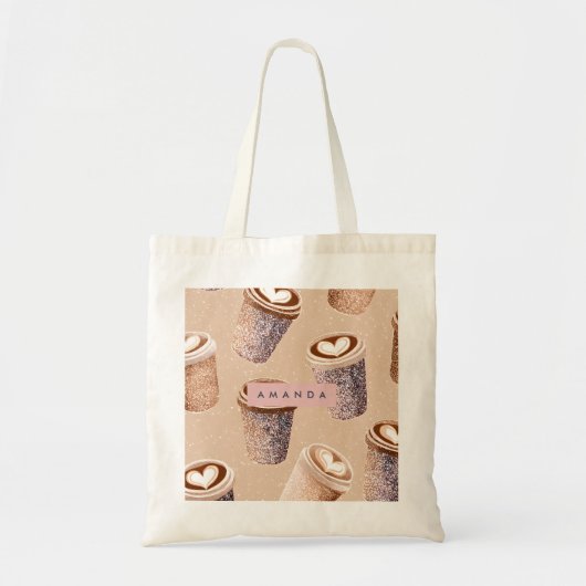 Tote Bag Personalized Glitter Coffee Cup Latte Art (Devant)