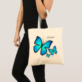 Tote Bag Personalized Hand-painted Blue Butterflies (Devant (produit))