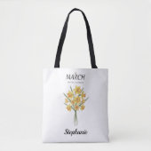 Tote Bag Personalized March Birthday Daffodil Botanical (Devant)