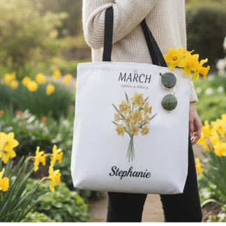 Tote Bag Personalized March Birthday Daffodil Botanical