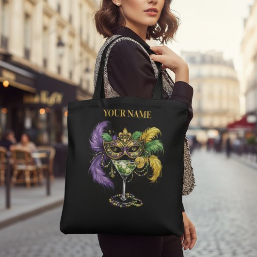 Tote Bag Personalized Mardi Gras Masquerade Mask & Martini 
