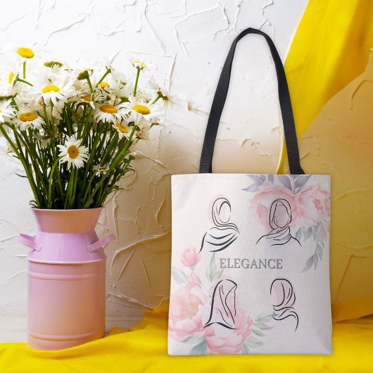 Tote Bag Personalized Minimalist Hijab Line Art Floral Tote