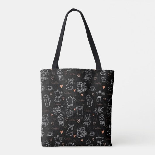 Tote Bag Personalized Modern Coffee Pattern Black (Dos)