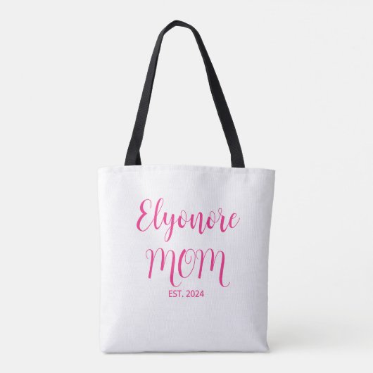Tote Bag Personalized Mom Name Established Date Pink Script (Dos)