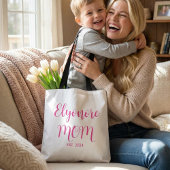 Tote Bag Personalized Mom Name Established Date Pink Script