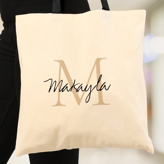Tote Bag Personalized Monogram Beige Black