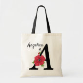 Tote Bag Personalized monogram editable A text red flower f (Devant)