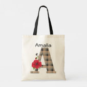 Tote Bag Personalized monogram editable A text red flower f (Dos)