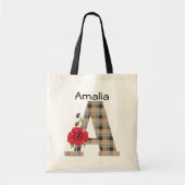 Tote Bag Personalized monogram editable A text red flower f (Devant)
