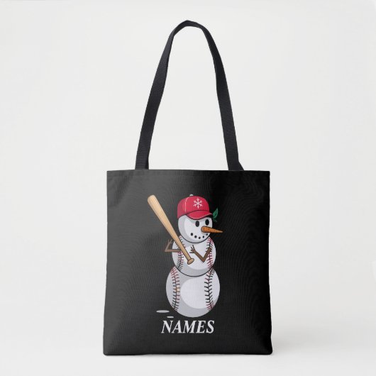 Tote Bag Personalized Name Baseball Snowman Balls Snow Xmas (Devant)