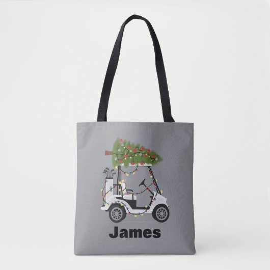 Tote Bag Personalized Name Golfer Christmas Golf Cart Xmas  (Devant)