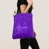 Tote Bag Personalized Name Stylish Purple Glitter Leopard (De près)