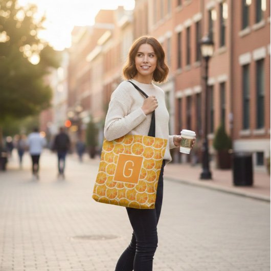 Tote Bag Personalized Orange Citrus Monogram 