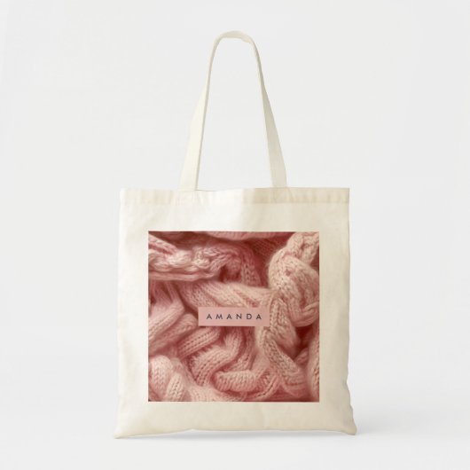 Tote Bag Personalized Personalized Pink Cable Knit (Devant)