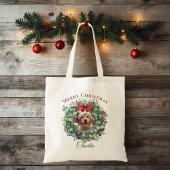 Tote Bag Personalized Pet Christmas with Wreath & Name Tote