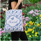 Tote Bag Personalized Pink Blue White Butterfly