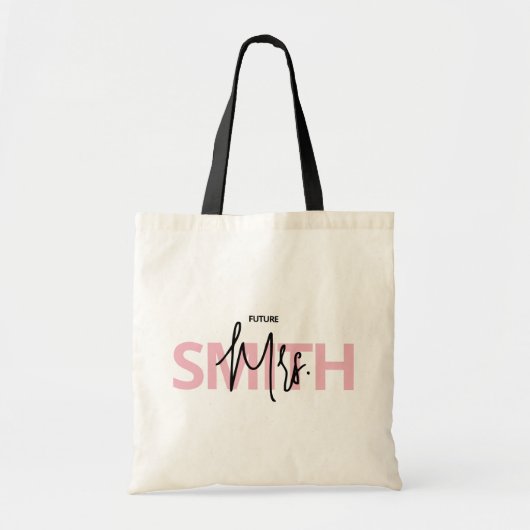 Tote Bag Personalized Pink Mrs. SURNAME Typography (Devant)