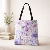 Tote Bag Personalized Purple Floral Name