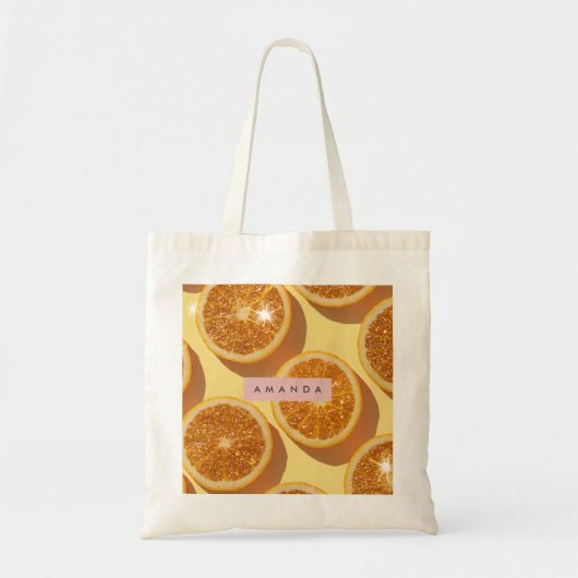 Tote Bag Personalized Sparkle Citrus Glitter Orange (Devant)