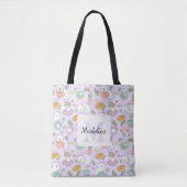 Tote Bag Personalized Tea & Bookish Cats Purple Girly (Devant)