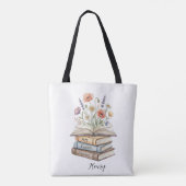 Tote Bag Personalized Teacher Floral Book Stack Custom Gift (Dos)