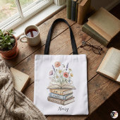 Tote Bag Personalized Teacher Floral Book Stack Custom Gift