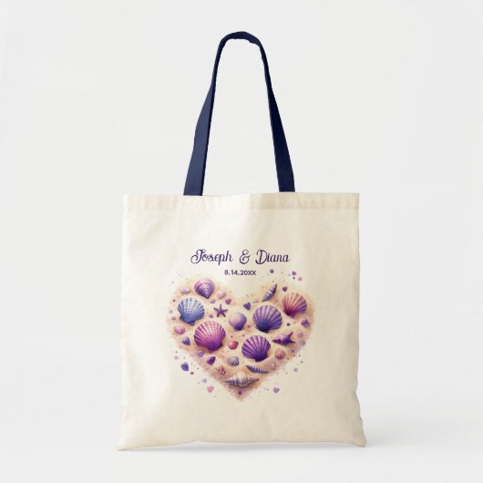 Tote Bag Personalized Valentine Anniversary Seashell Heart (Devant)