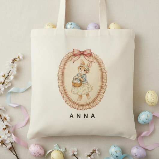 Tote Bag Personalized Vintage Easter Bunny Pastel Rabbit