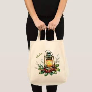 Tote Bag Personalized Winter Watercolor Holly & Berries