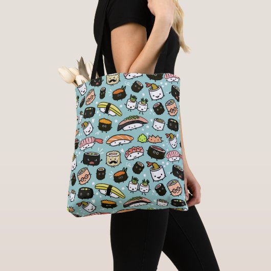 Tote Bag Personnage de Cute Sushi| Kawaii Sushi Motif (De près)