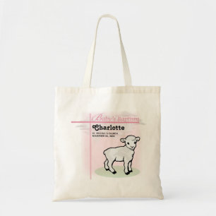 Tote Bag Personnalisable, Baptême, Rose, Fille, Agneau