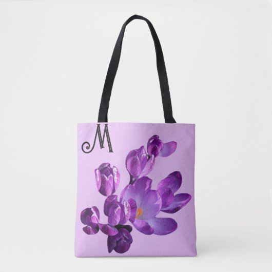 Tote Bag Personnalisable M monogramme fleurs pourpres boho  (Devant)