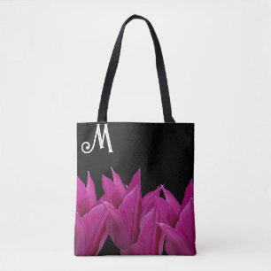 Tote Bag Personnalisable M monogramme rose floral tendance 