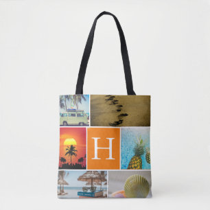 Tote Bag Personnalisé 6 Photo Collage Monogrammé Orange