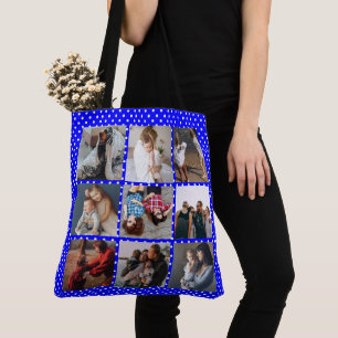 Tote Bag Personnalisé 8 Photo Collage Fête des Mères bleu