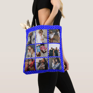Tote Bag Personnalisé 8 Photo Collage Modèle bleu