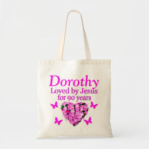 TOTE BAG PERSONNALISÉ 90E ANNIVERSAIRE CHRÉTIEN FLORAL FOUR