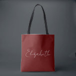 Tote Bag Personnalisé Ajouter Votre Propre Nom Typographie<br><div class="desc">Remplacez Votre Nom De Script Texte Ici Elégant Design Minimaliste Moderne Modèle Dark Red Shopping Sac fourre-tout Épaule.</div>